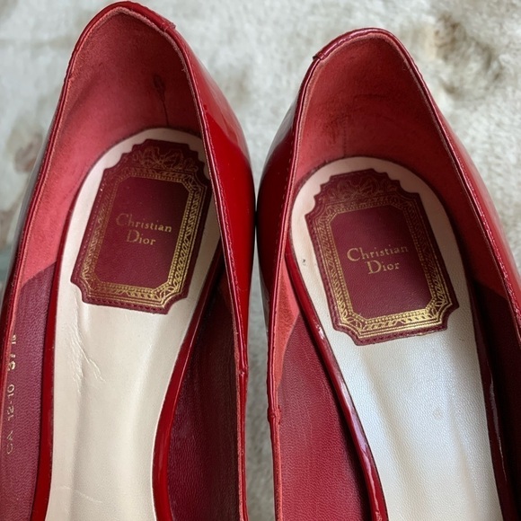 Christian DIOR Red Patent Leather Peep Toe Platform Heels Pumps - Picture 4 of 16